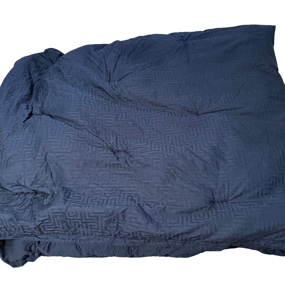 Liz Claiborne Navy Blue‎ Geometric Labyrinth Cotton Comforter 90x96 Full Queen